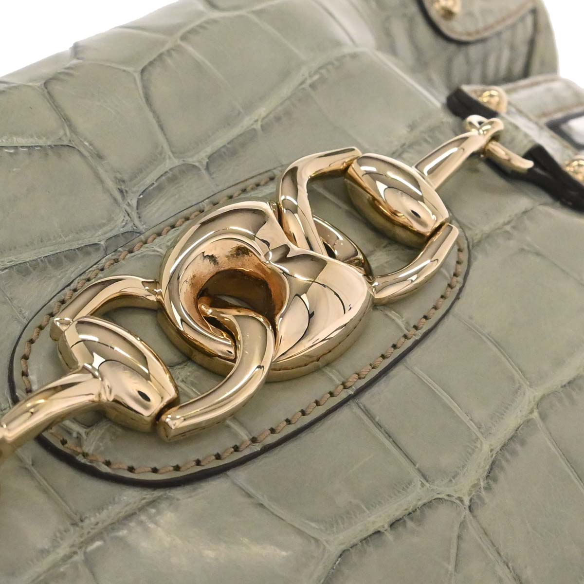 Gucci * Green Crocodile Bamboo Horsebit Handbag