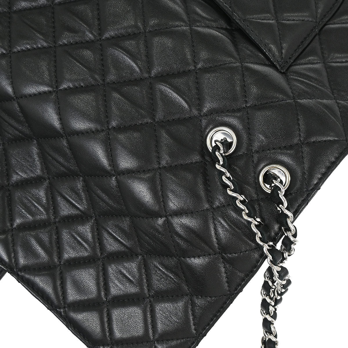 Chanel Black Lambskin Clams Pocket Accordion Flap Shoulder Bag