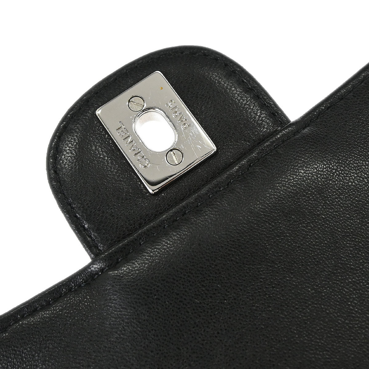 Chanel Black Lambskin Clams Pocket Accordion Flap Shoulder Bag