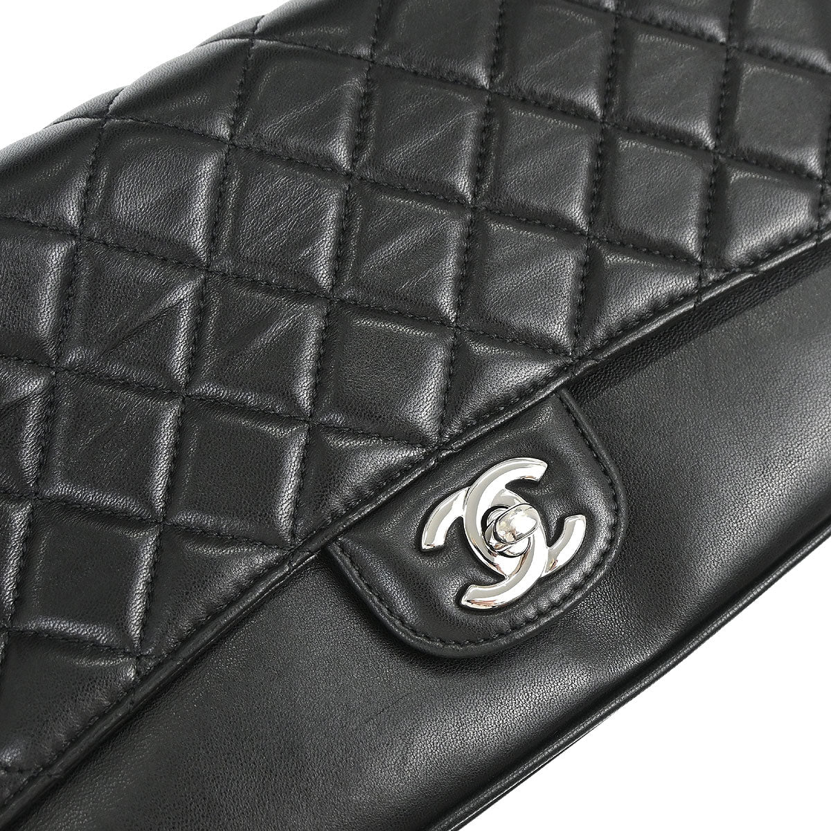 Chanel Black Lambskin Clams Pocket Accordion Flap Shoulder Bag