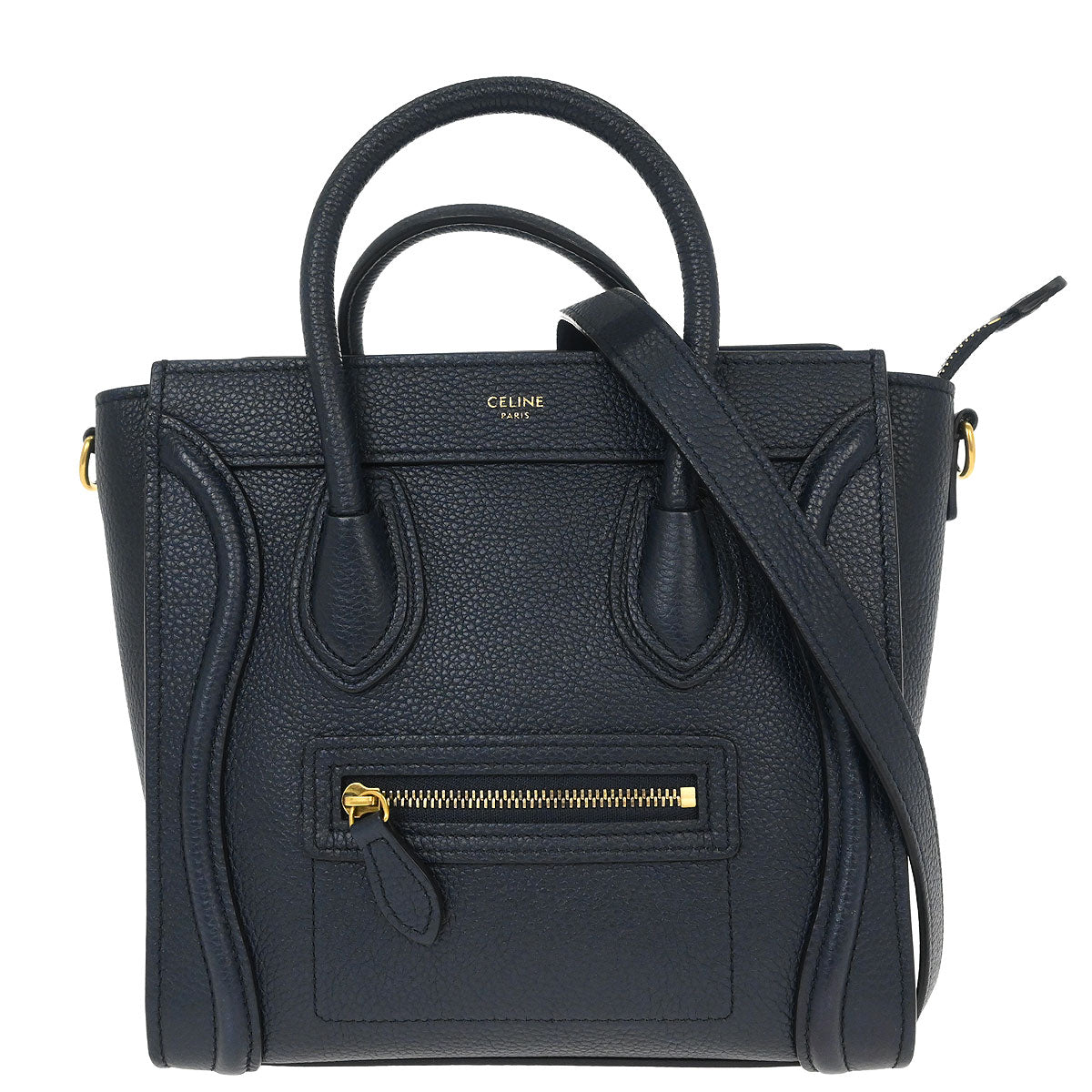 Celine Navy Leather Nano Luggage Shoulder Tote Bag