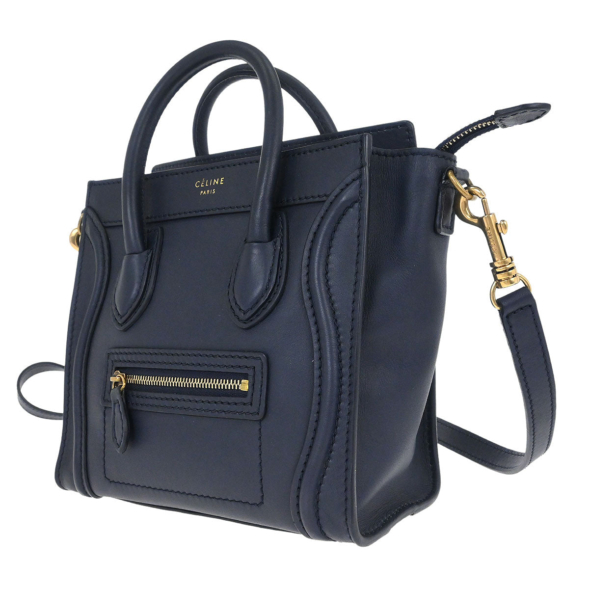 Celine Navy Leather Nano Luggage 2way Shoulder Tote Bag