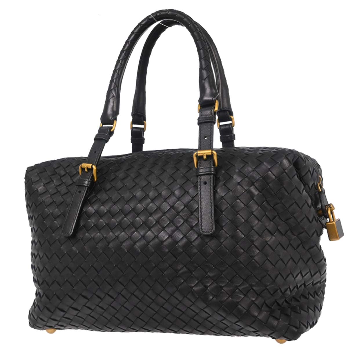 Bottega Veneta Black Lambskin Intrecciato Handbag
