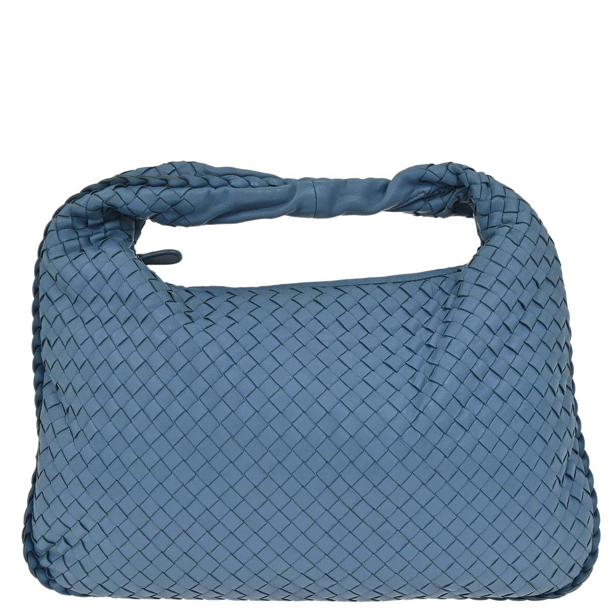 Bottega Veneta Blue Lambskin Intrecciato Hobo Handbag