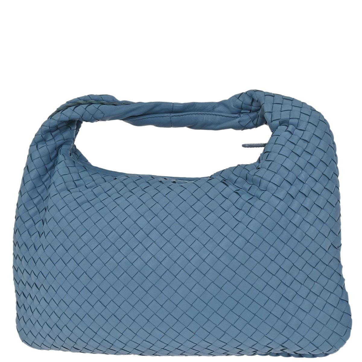 Bottega Veneta Blue Lambskin Intrecciato Hobo Handbag