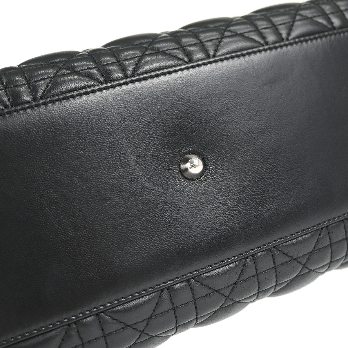 Christian Dior Black Lambskin Large Lady Dior Cannage 2way Shoulder Handbag