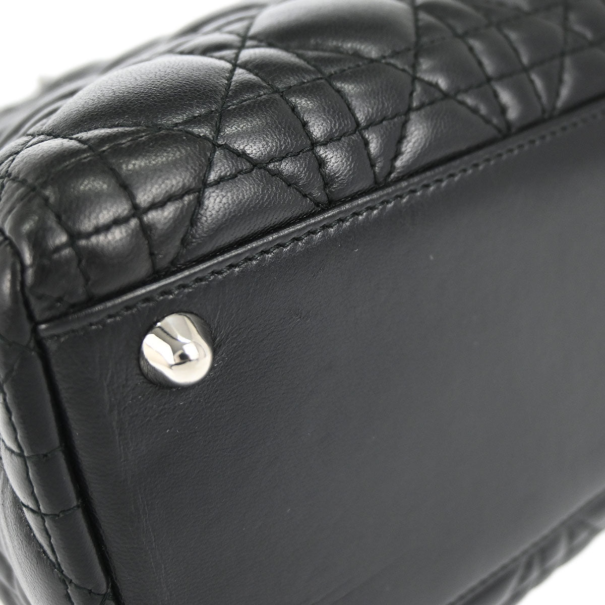Christian Dior Black Lambskin Large Lady Dior Cannage 2way Shoulder Handbag