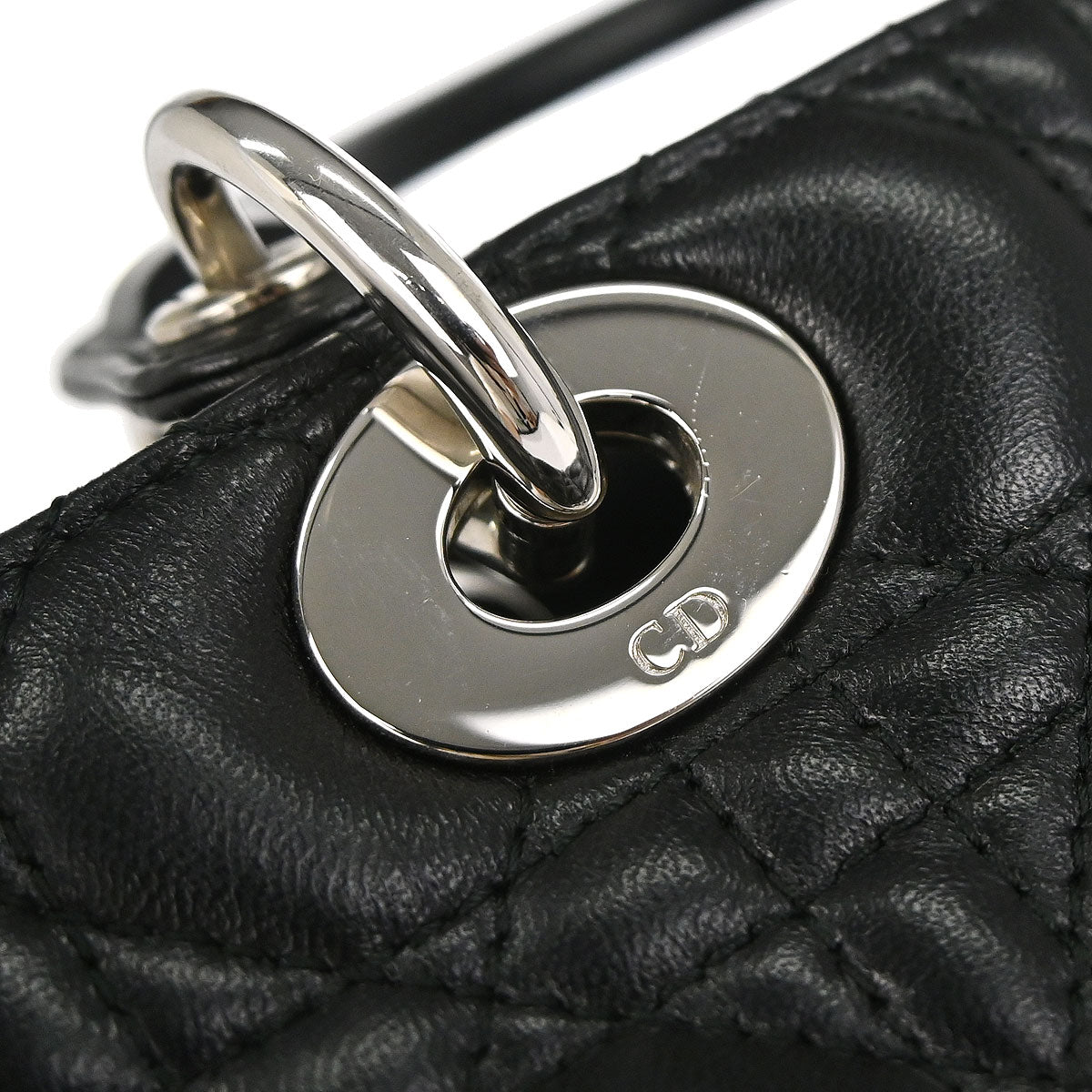 Christian Dior Black Lambskin Large Lady Dior Cannage 2way Shoulder Handbag