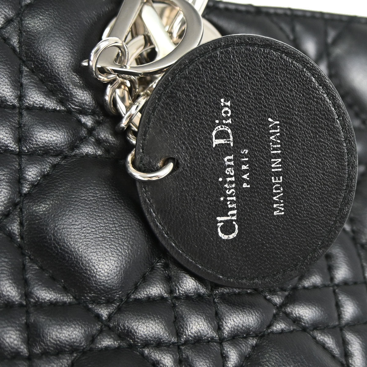 Christian Dior Black Lambskin Large Lady Dior Cannage 2way Shoulder Handbag