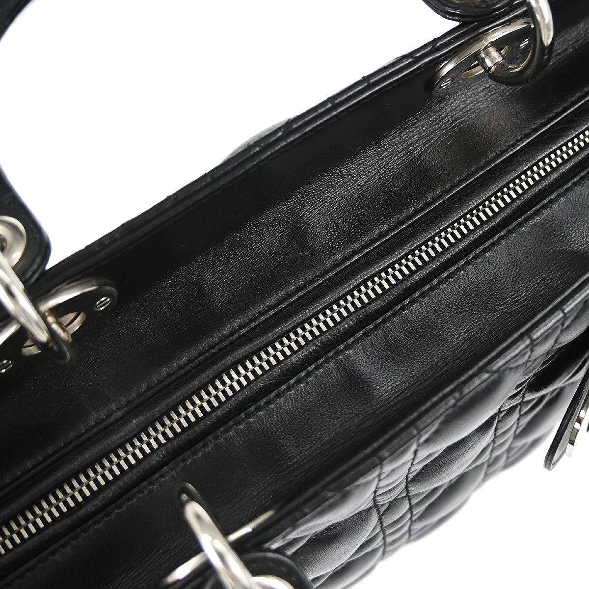 Christian Dior Black Lambskin Large Lady Dior Cannage 2way Shoulder Handbag