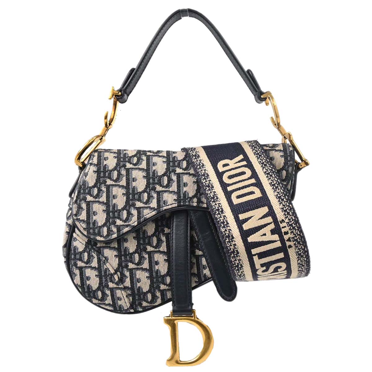 Christian Dior Navy Trotter Oblique Saddle 2way Shoulder Handbag