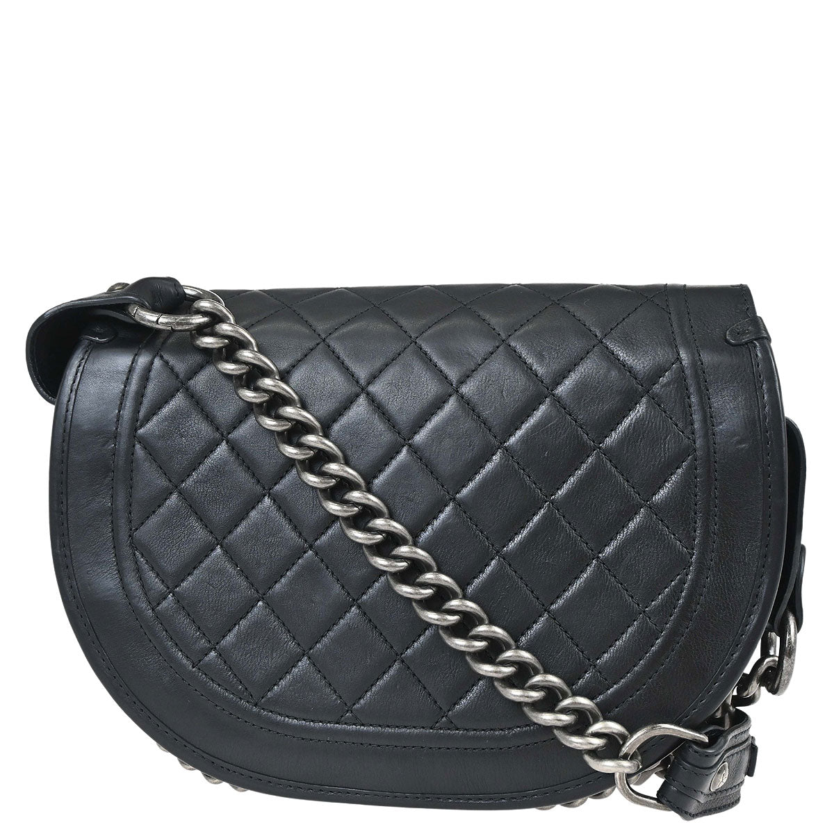 Chanel Black Calfskin Pony Hair Paris-Dallas Saddle Shoulder Bag