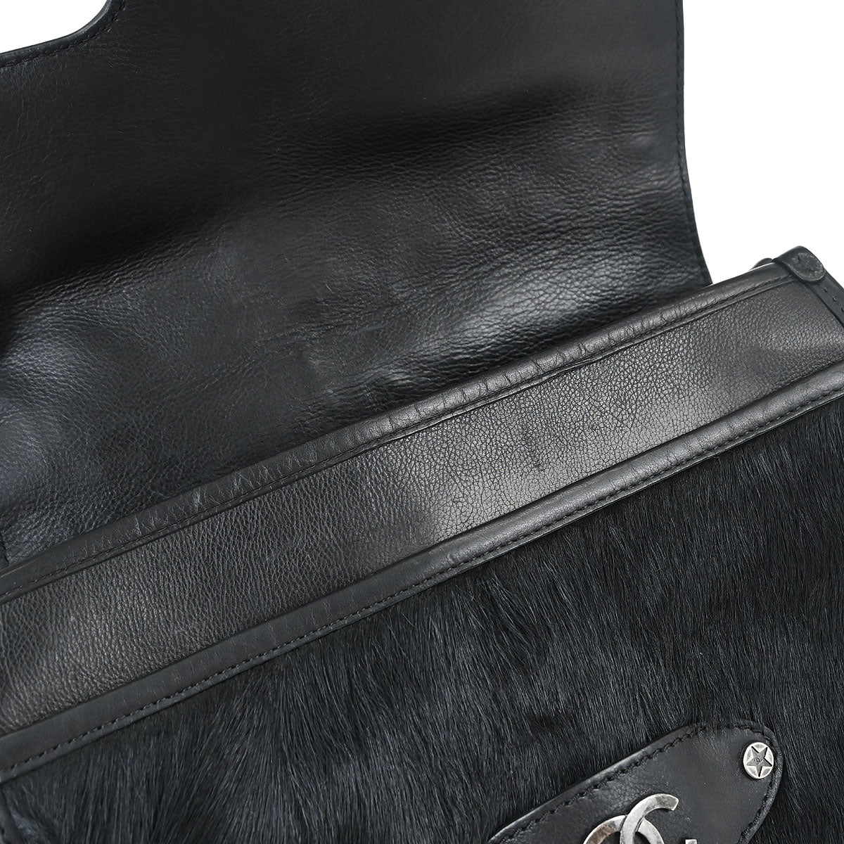 Chanel Black Calfskin Pony Hair Paris-Dallas Saddle Shoulder Bag