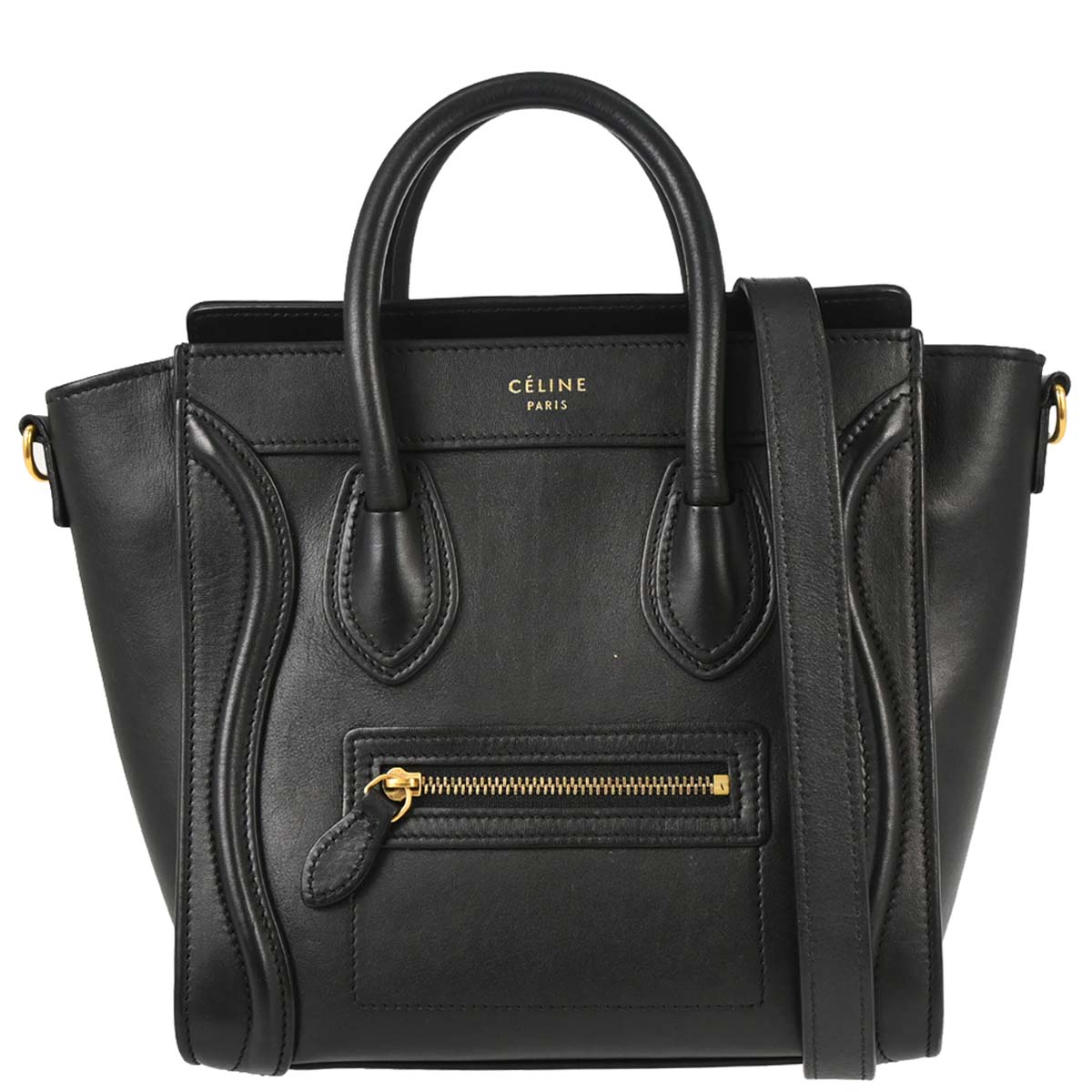 Celine Black Leather Nano Luggage 2way Tote Handbag