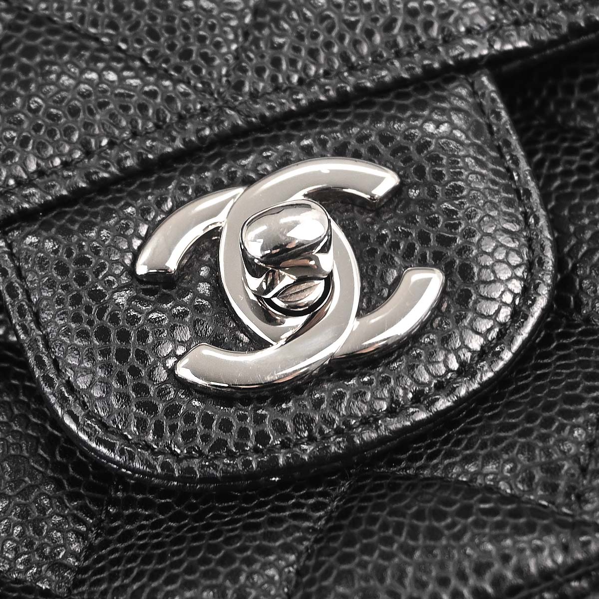 Chanel 2011 Black Caviar Skin Medium Classic Double Flap Shoulder Bag