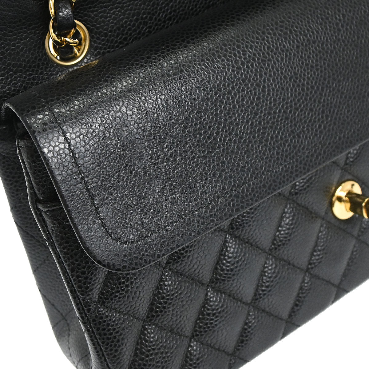 Chanel Black Caviar Skin Medium Classic Double Flap Shoulder Bag