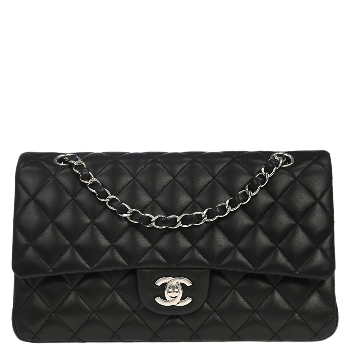 Chanel 2013-2014 Black Lambskin Medium Classic Double Flap Shoulder Bag