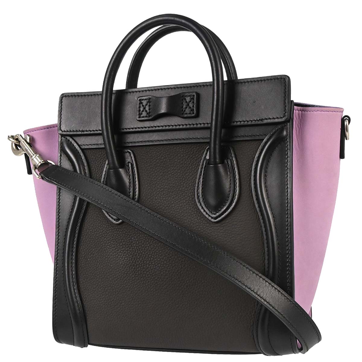 Celine Brown Leather Nano Luggage 2way Shoulder Tote Handbag