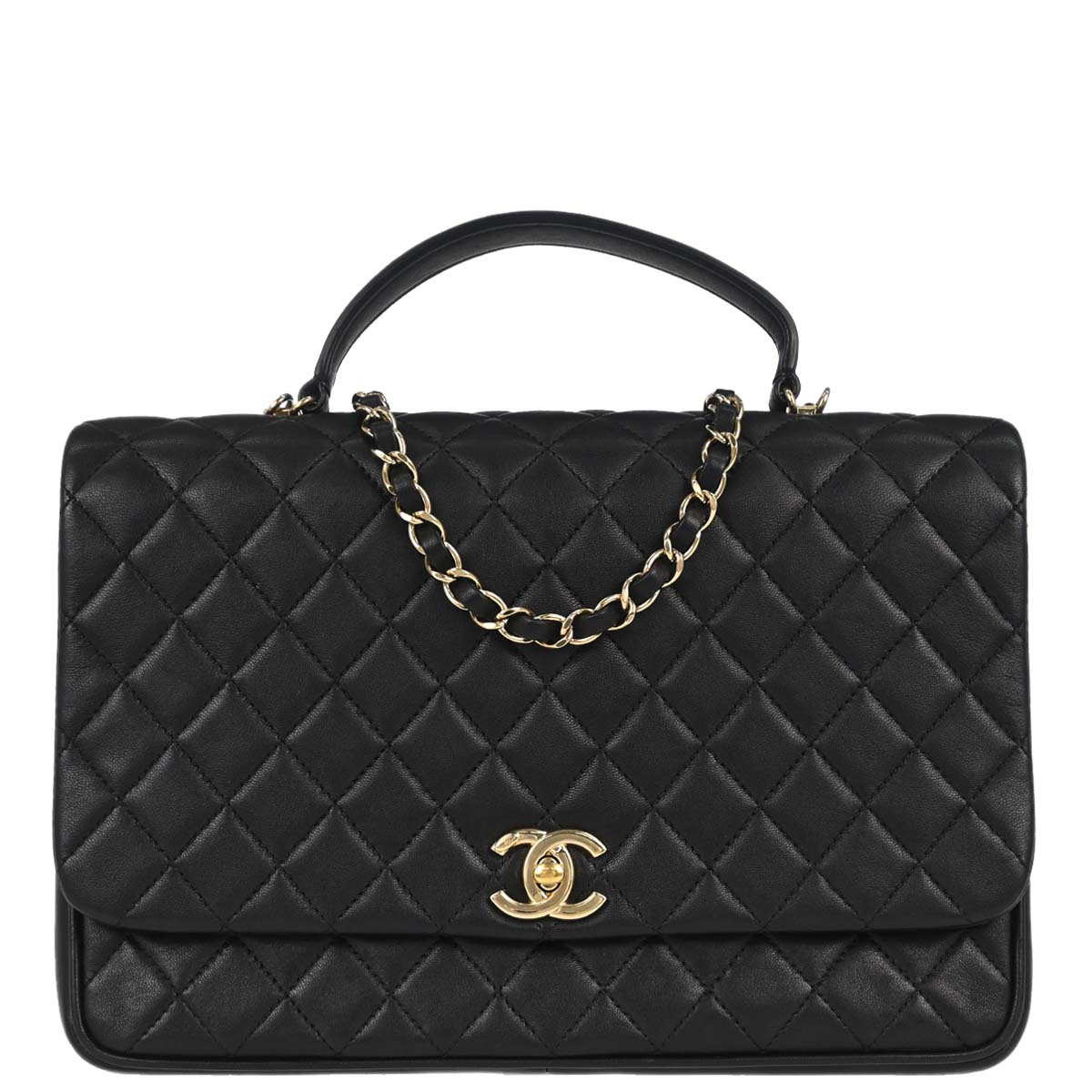 Chanel 2018 Black Lambskin Top Handle 2way Shoulder Handbag