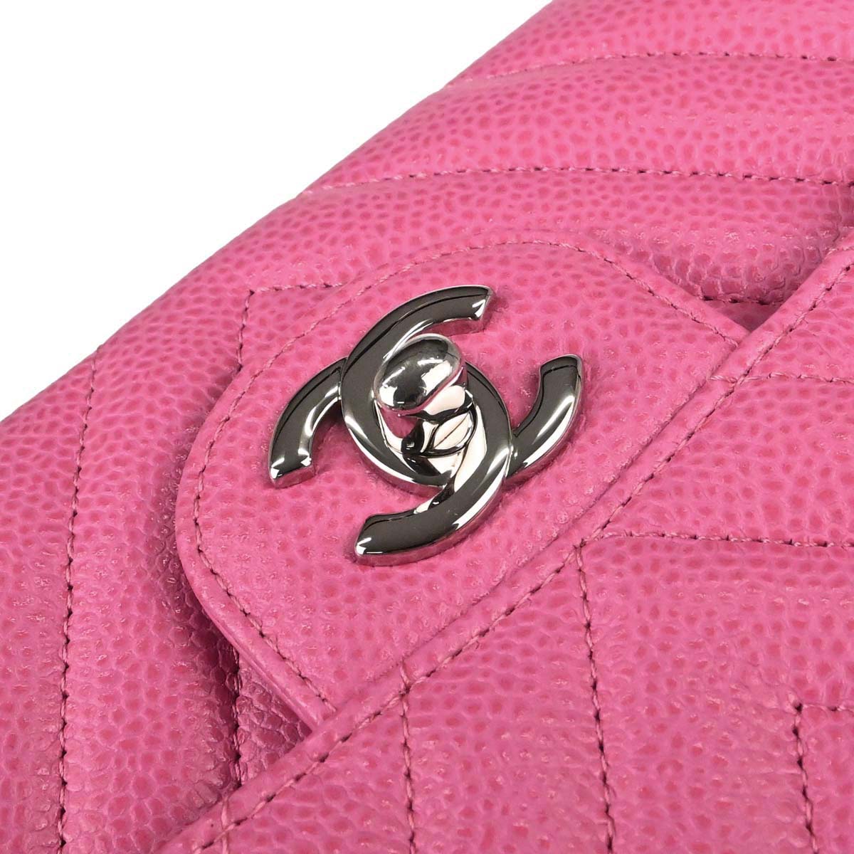 Chanel 2019 Pink Caviar Skin Chevron Medium Double Flap Shoulder Bag
