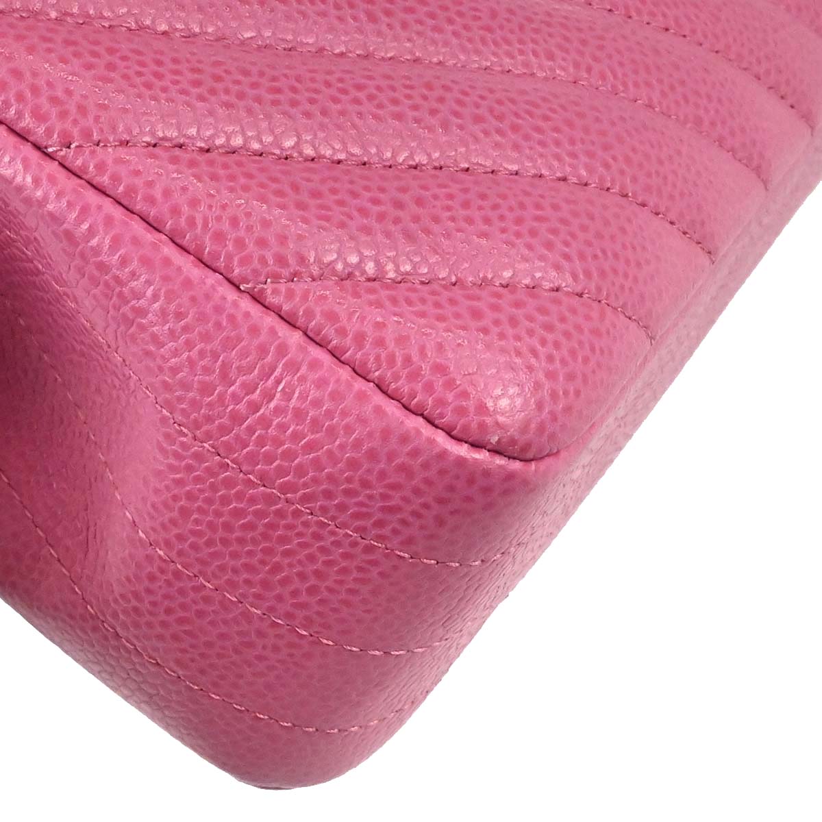 Chanel 2019 Pink Caviar Skin Chevron Medium Double Flap Shoulder Bag