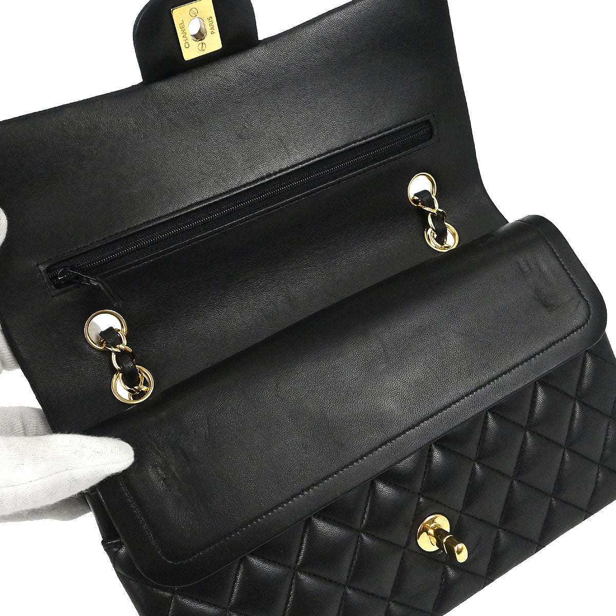 Chanel 2011 Black Lambskin Medium Classic Double Flap Shoulder Bag