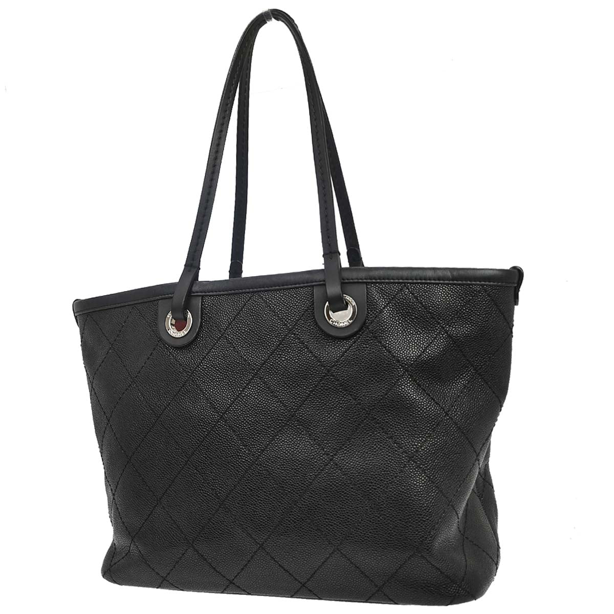 Chanel 2014 Black Caviar Skin On The Road Shopping Fever Tote Bag