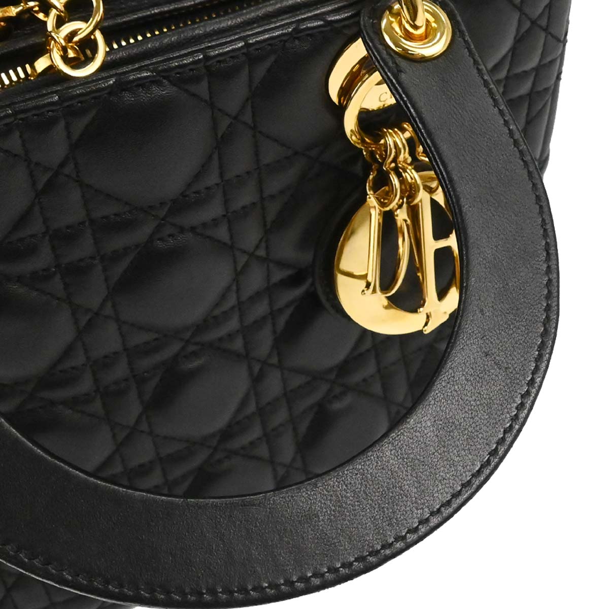 Christian Dior Black Lambskin Lady Dior Cannage 2way Shoulder Handbag