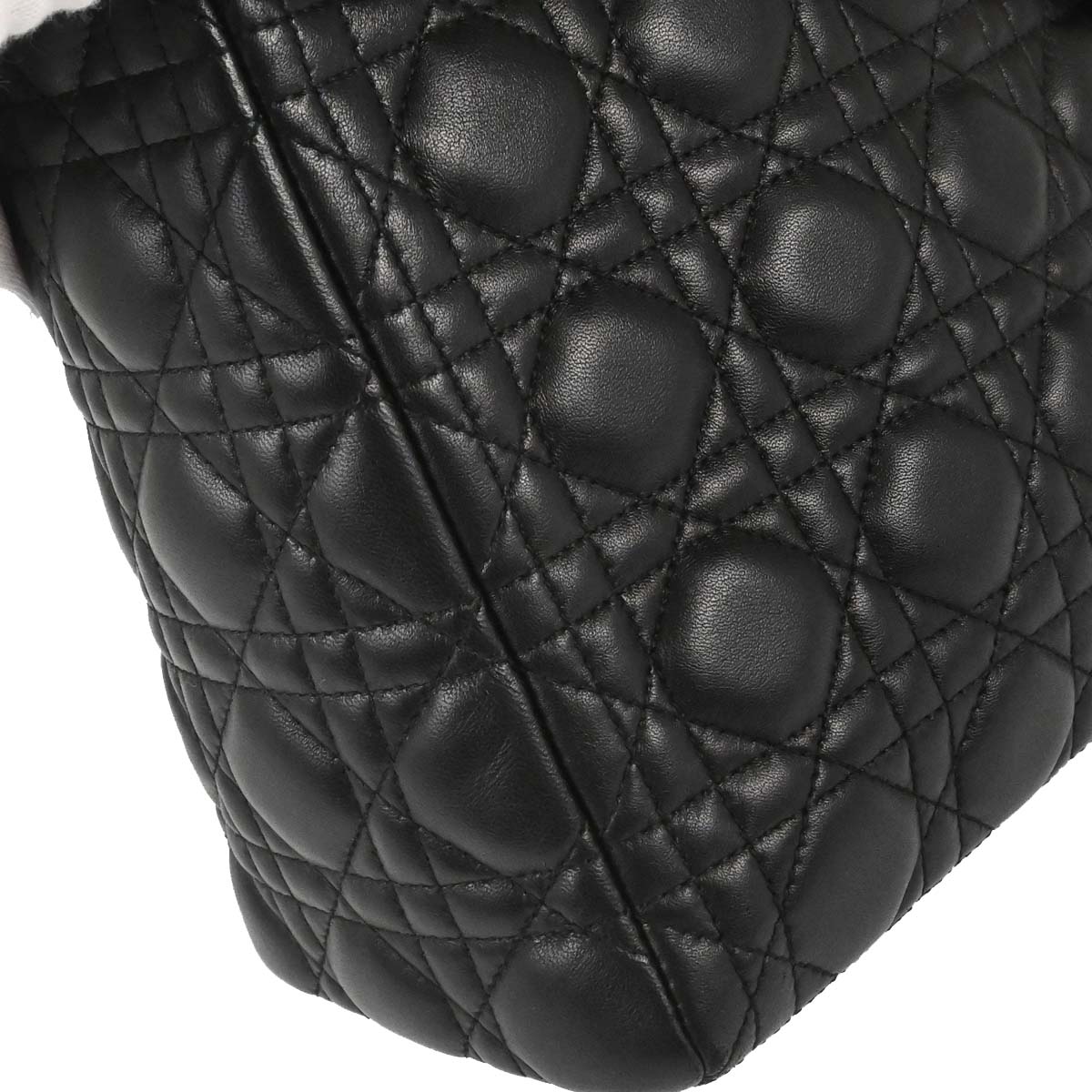 Christian Dior Black Lambskin Lady Dior Cannage 2way Shoulder Handbag