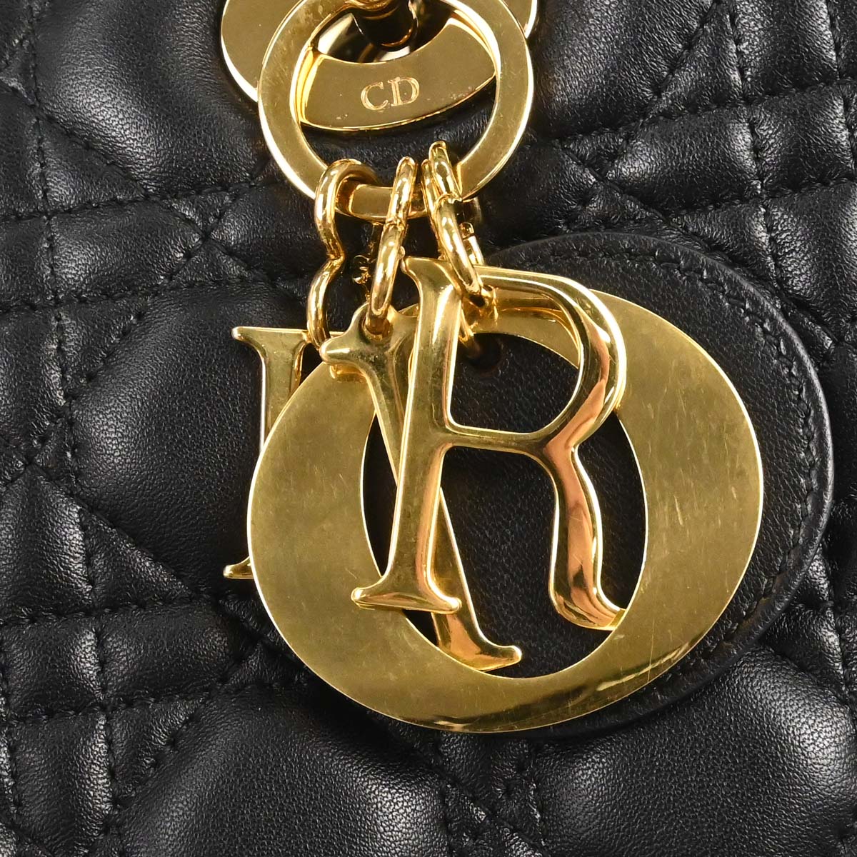 Christian Dior Black Lambskin Lady Dior Cannage 2way Shoulder Handbag