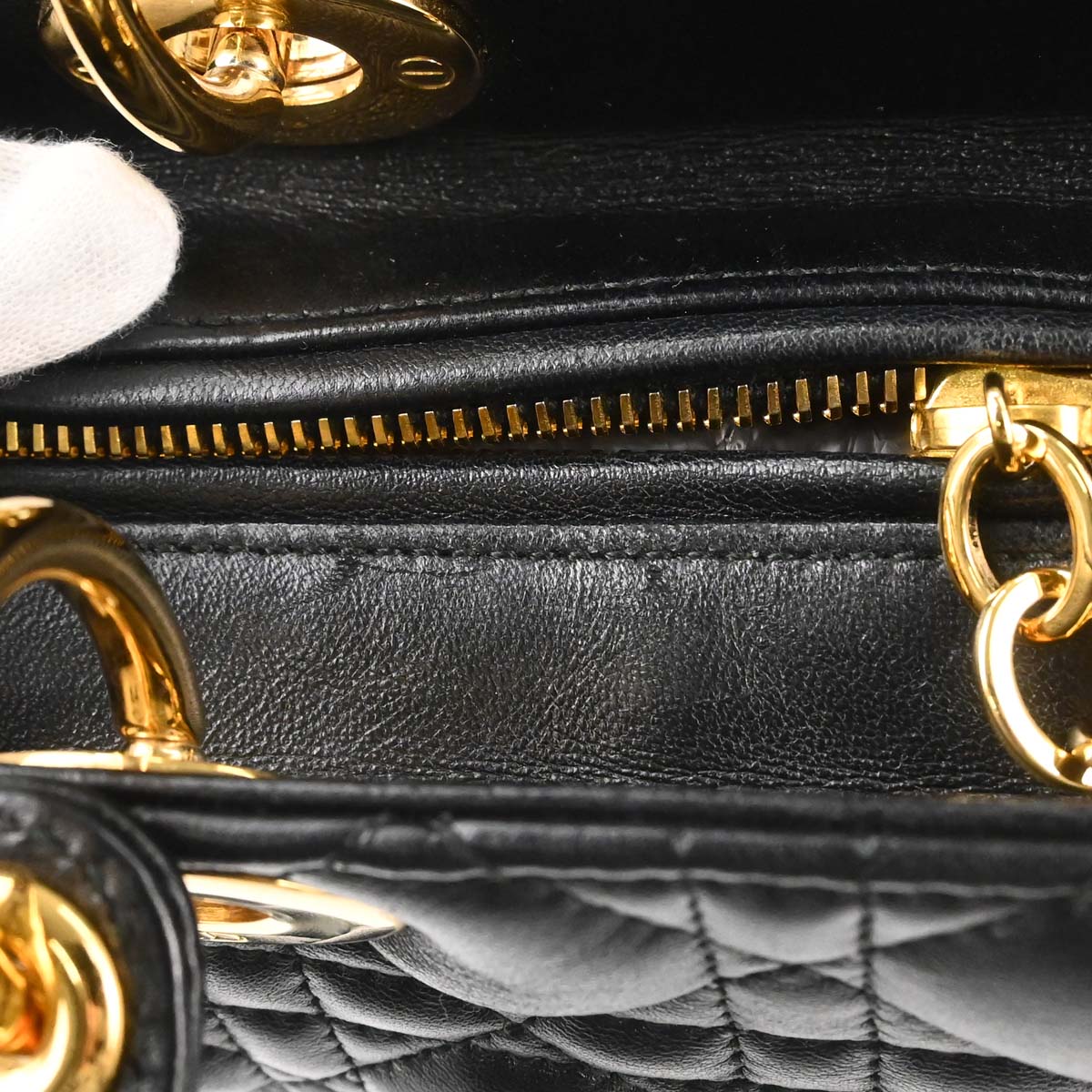 Christian Dior Black Lambskin Lady Dior Cannage 2way Shoulder Handbag