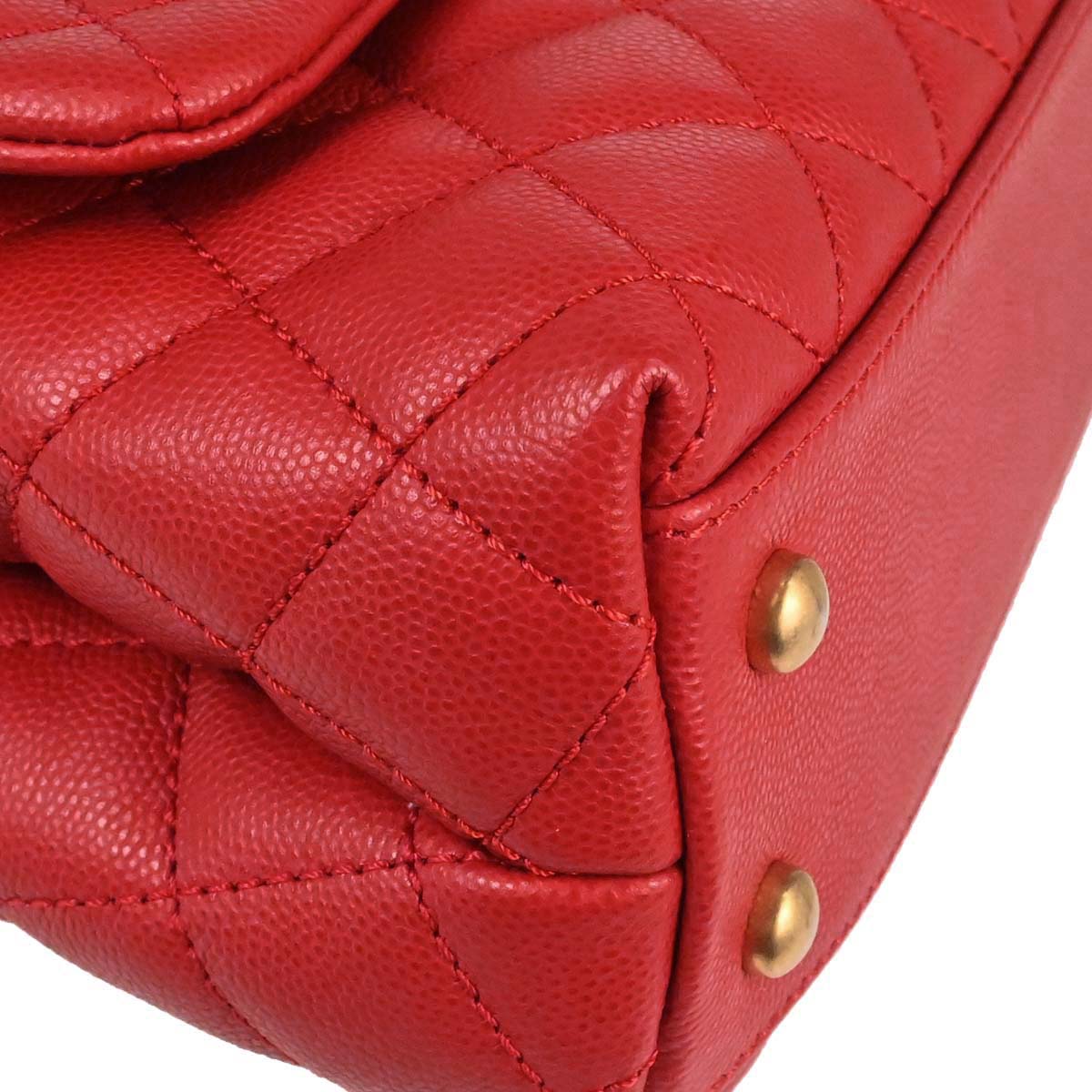 Chanel 2019 Red Caviar Skin Coco Handle 2way Shoulder Handbag
