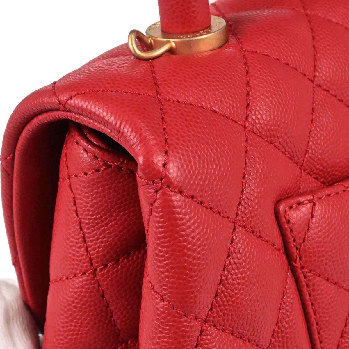 Chanel 2019 Red Caviar Skin Coco Handle 2way Shoulder Handbag