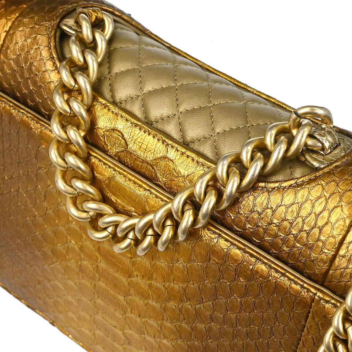 Chanel * 2014-2015 Gold Python Perfect Edge Flap Bag 2way Shoulder Handbag