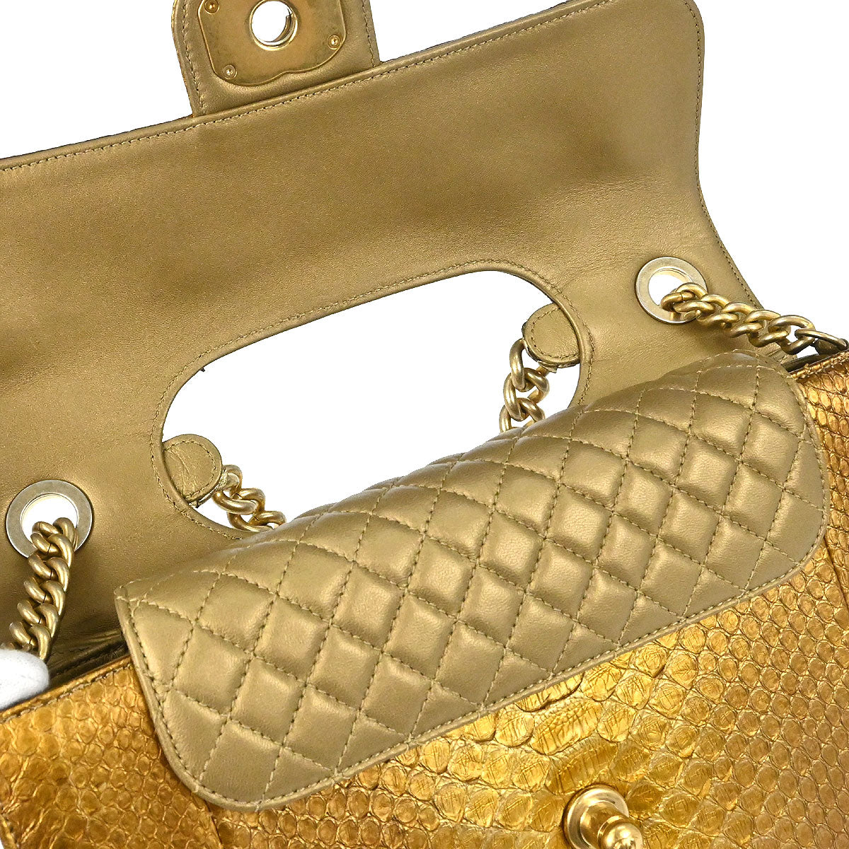 Chanel * 2014-2015 Gold Python Perfect Edge Flap Bag 2way Shoulder Handbag