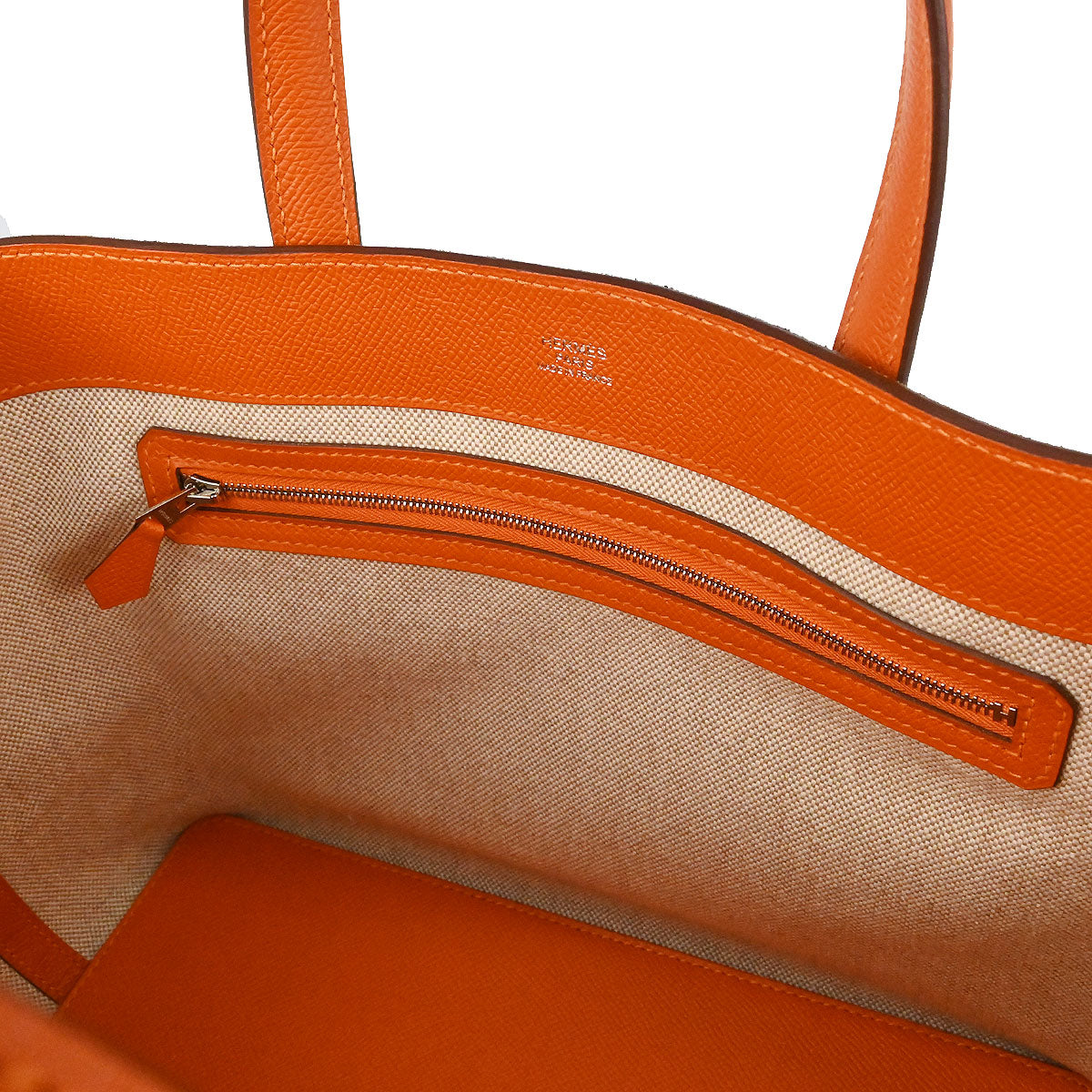 Hermes Orange Brown Doblis Epsom Maxibox Cabas 30 Tote Handbag