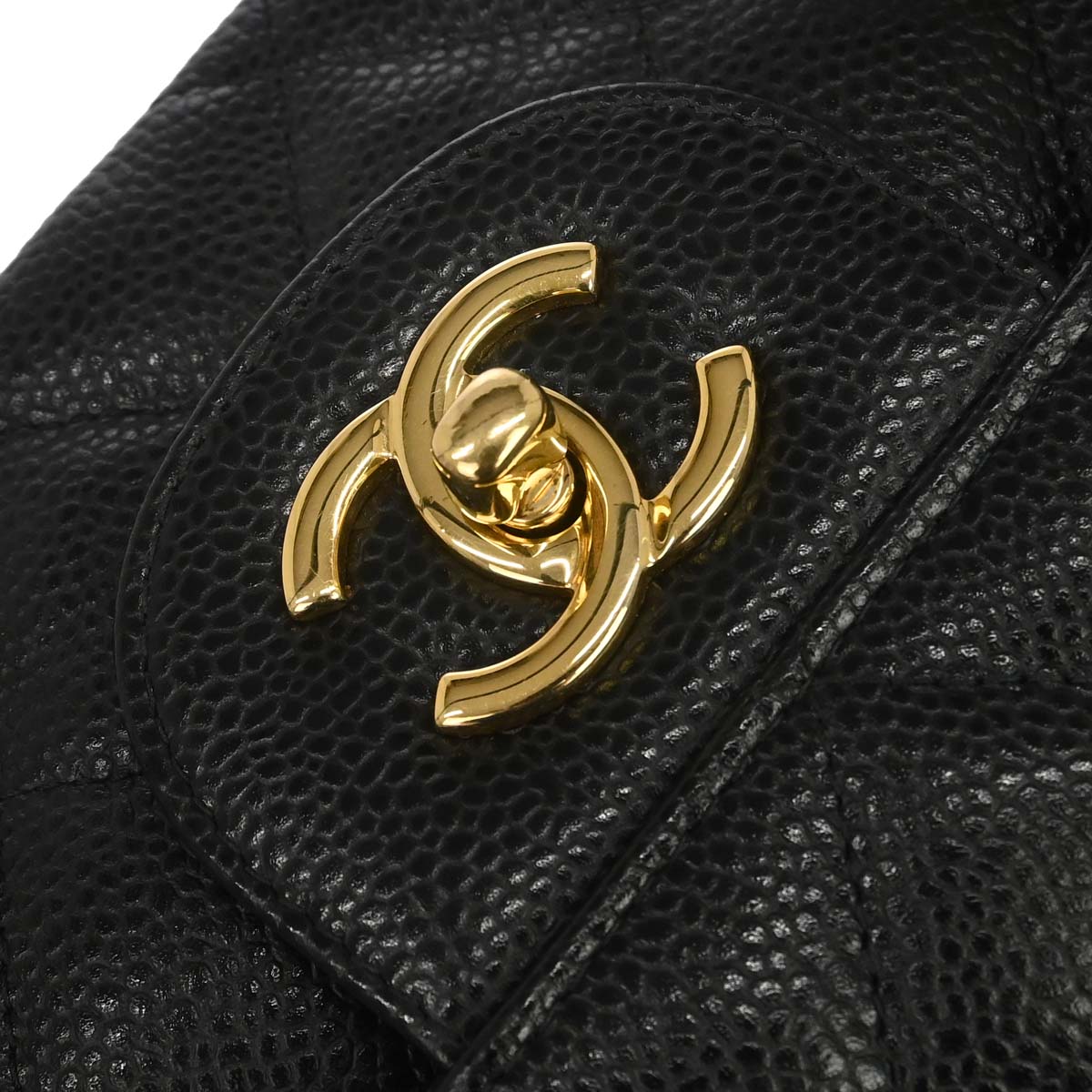 Chanel 2017-2018 Black Caviar Skin Jumbo Classic Double Flap Shoulder Bag