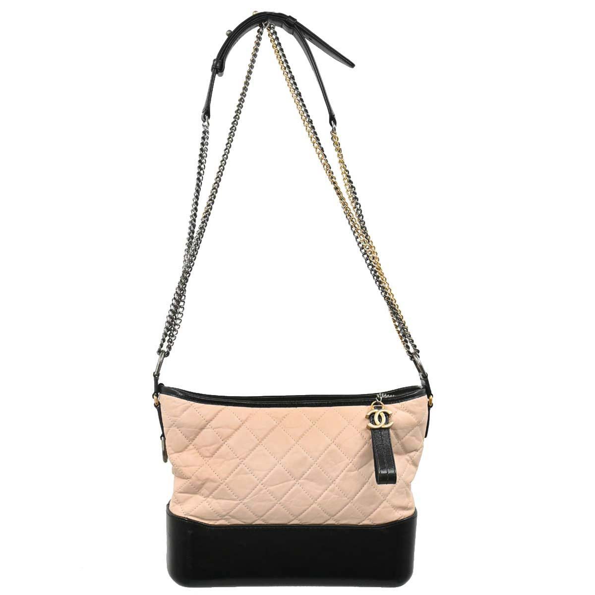 Chanel Beige Black Calfskin Medium Gabrielle Shoulder Bag