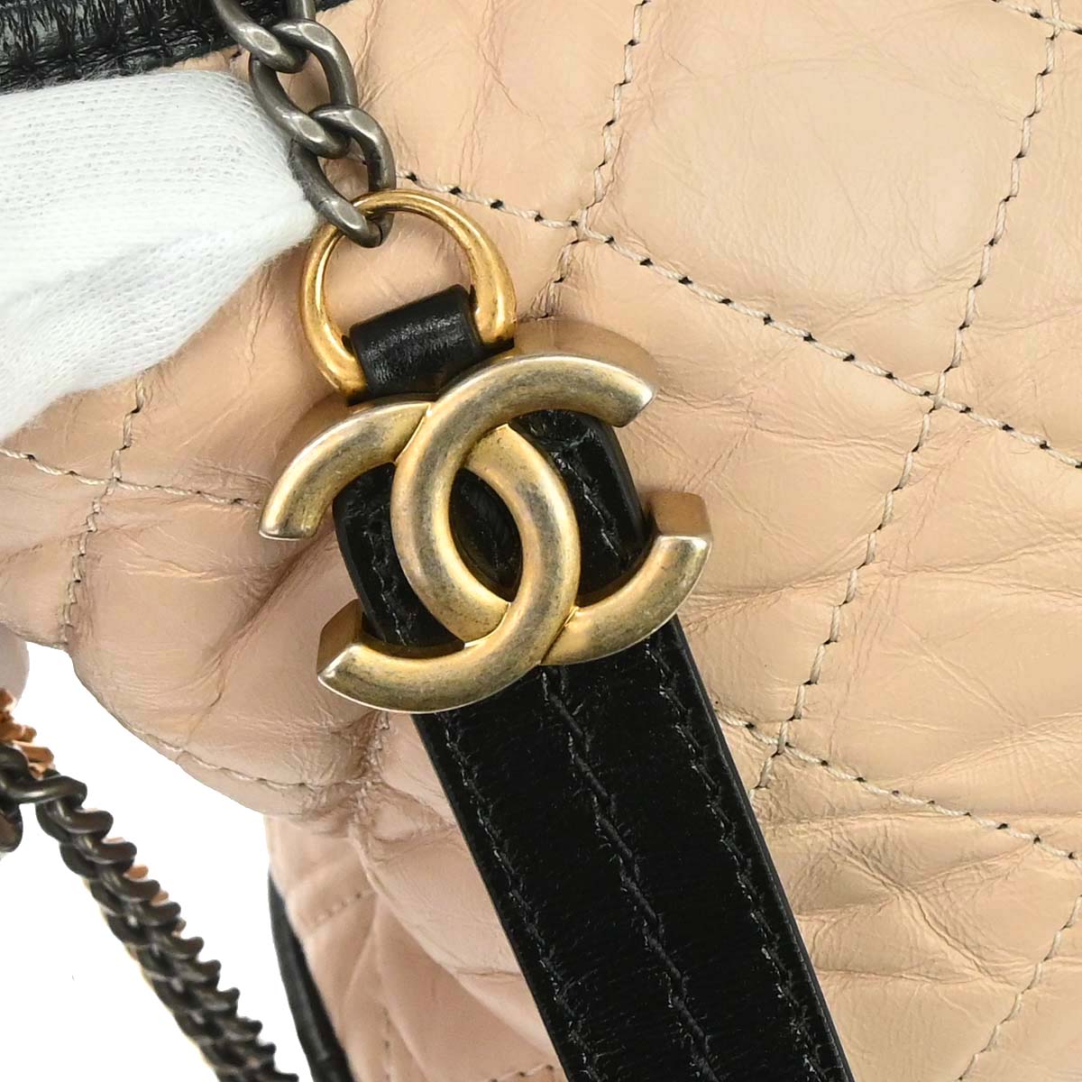 Chanel Beige Black Calfskin Medium Gabrielle Shoulder Bag