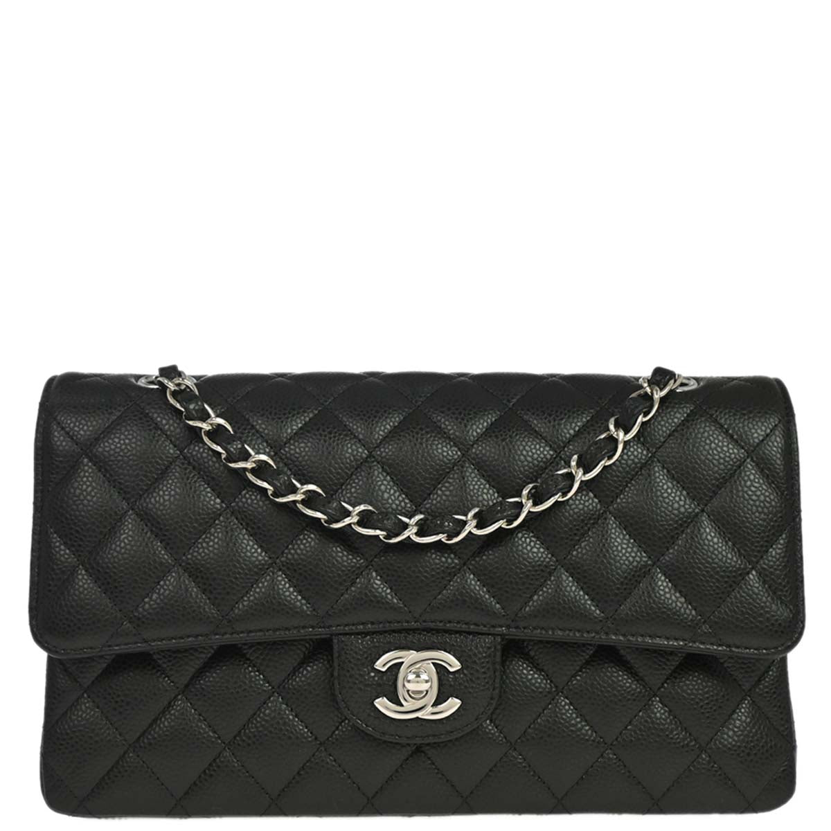 Chanel 2019 Black Caviar Skin Medium Classic Double Flap Shoulder Bag