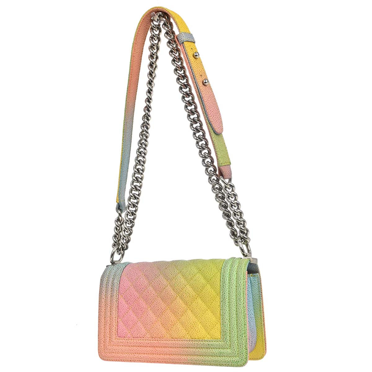 Boy Chanel 2017 Pink Yellow Blue Green Caviar Skin Small Chain Shoulder Bag