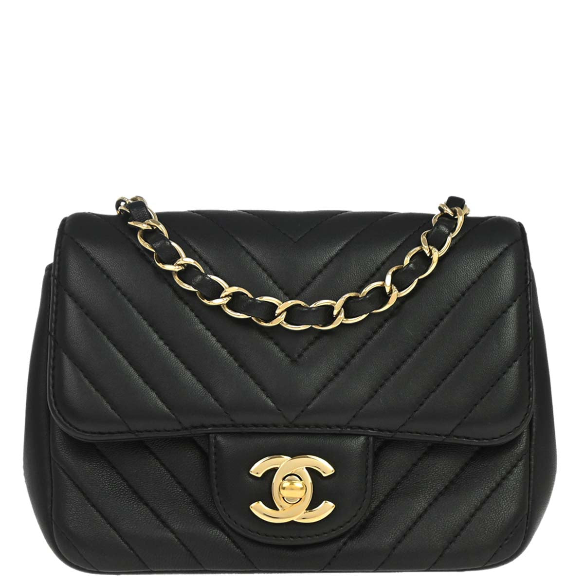 Chanel 2017-2018 Black Lambskin Chevron Mini Classic Square Flap Shoulder Bag 17