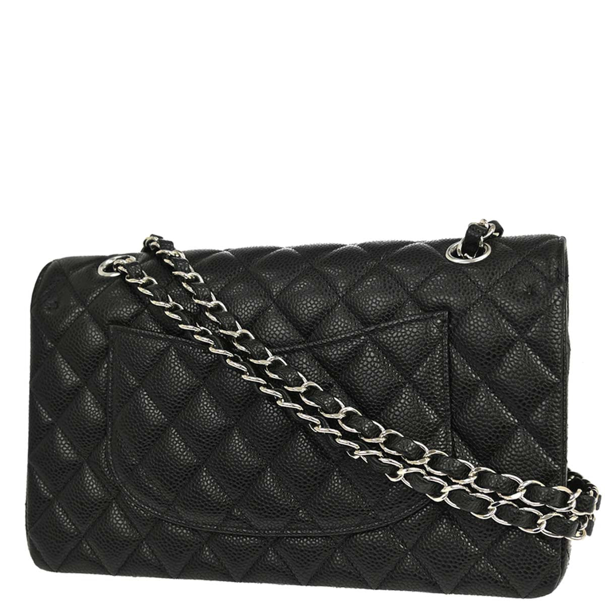 Chanel 2019 Black Caviar Skin Medium Classic Double Flap Shoulder Bag