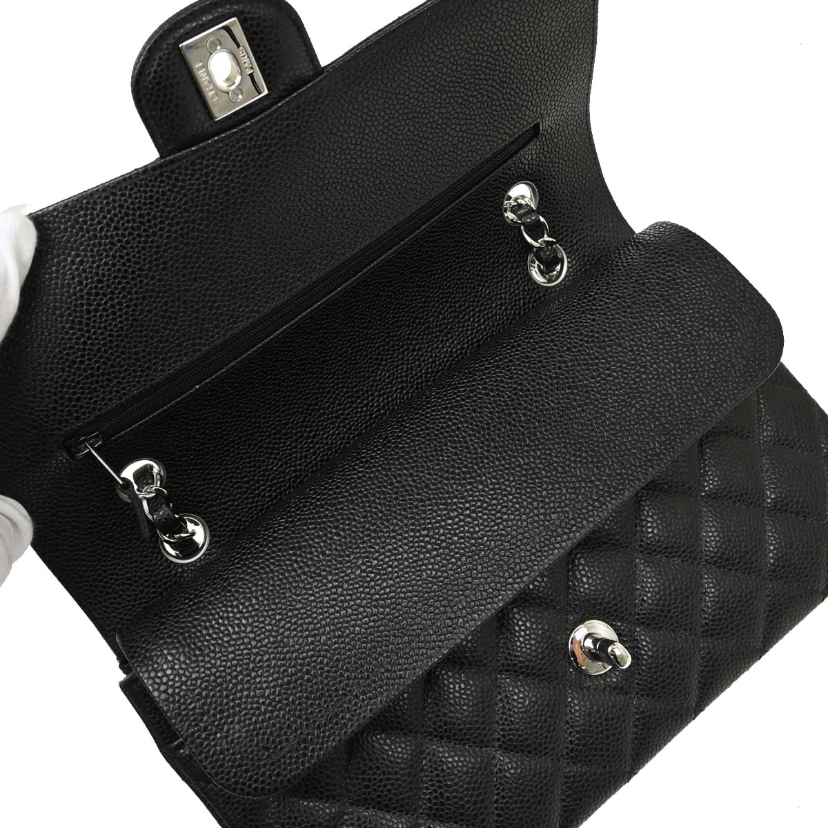 Chanel 2019 Black Caviar Skin Medium Classic Double Flap Shoulder Bag