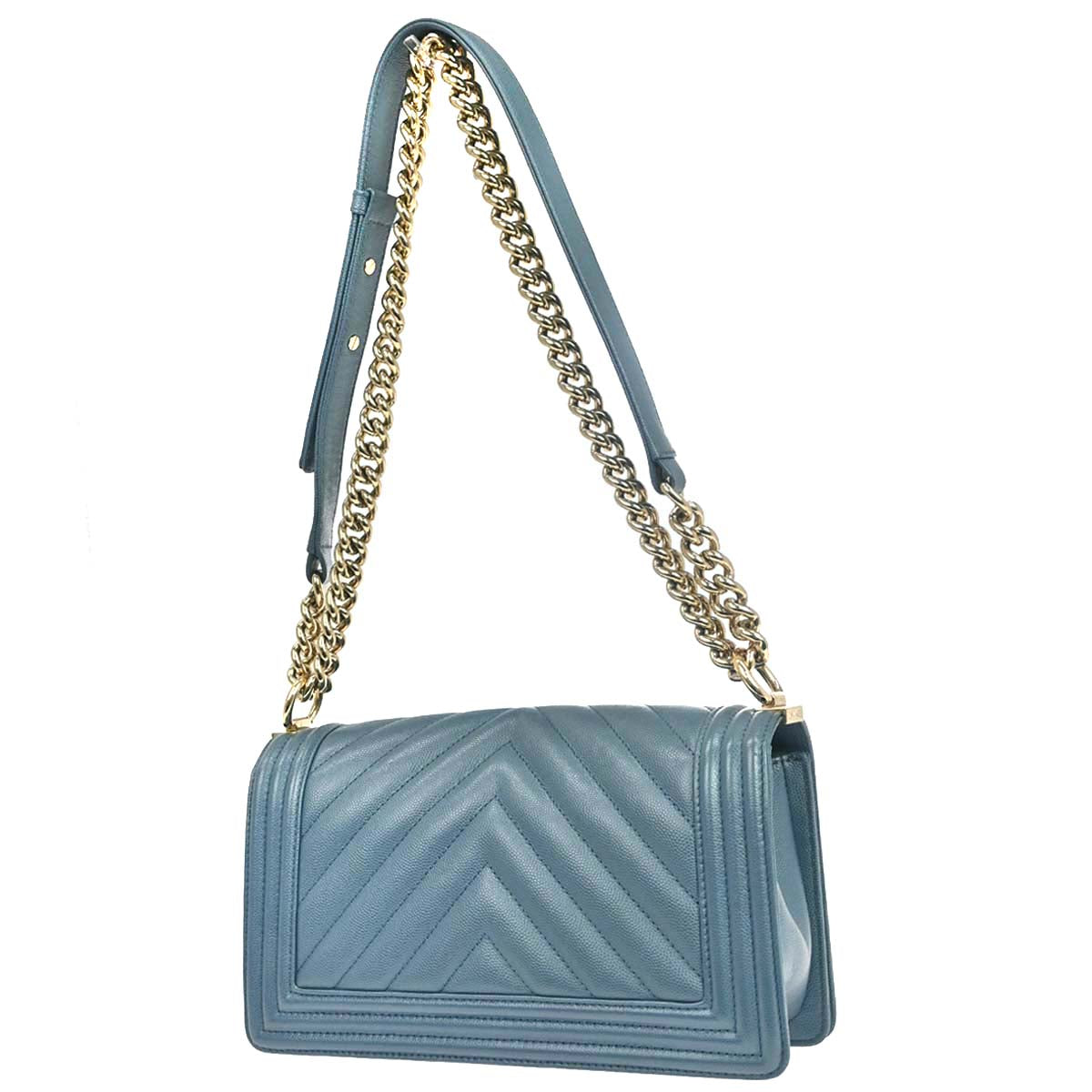 Boy Chanel 2018 Blue Caviar Skin Chevron Medium Shoulder Bag