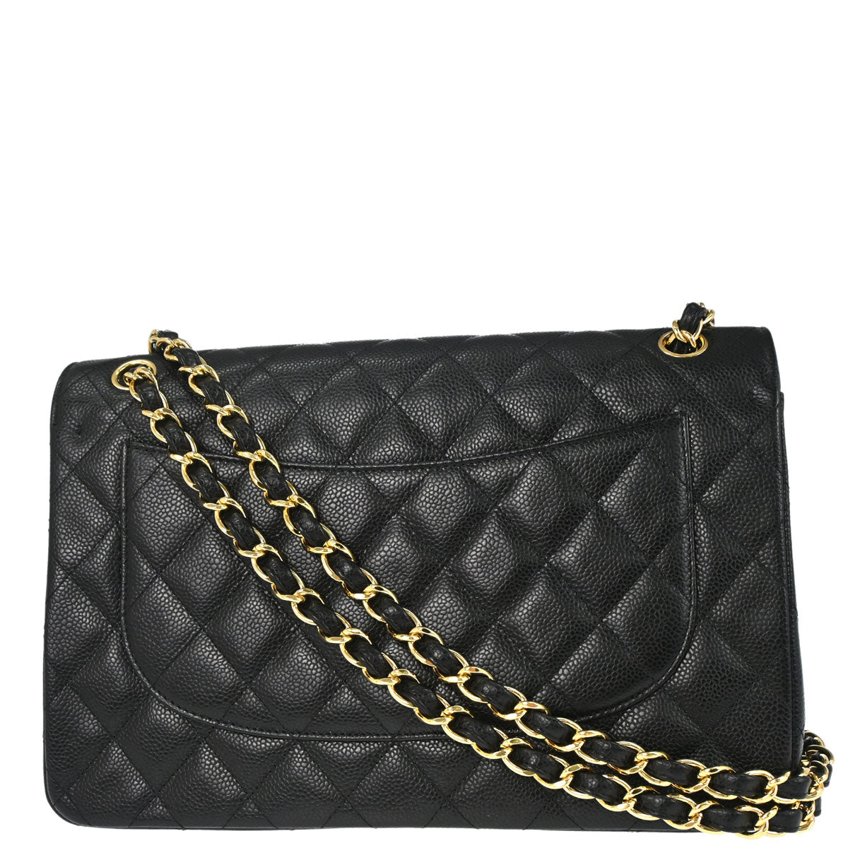 Chanel 2014 Black Caviar Skin Jumbo Classic Double Flap Shoulder Bag