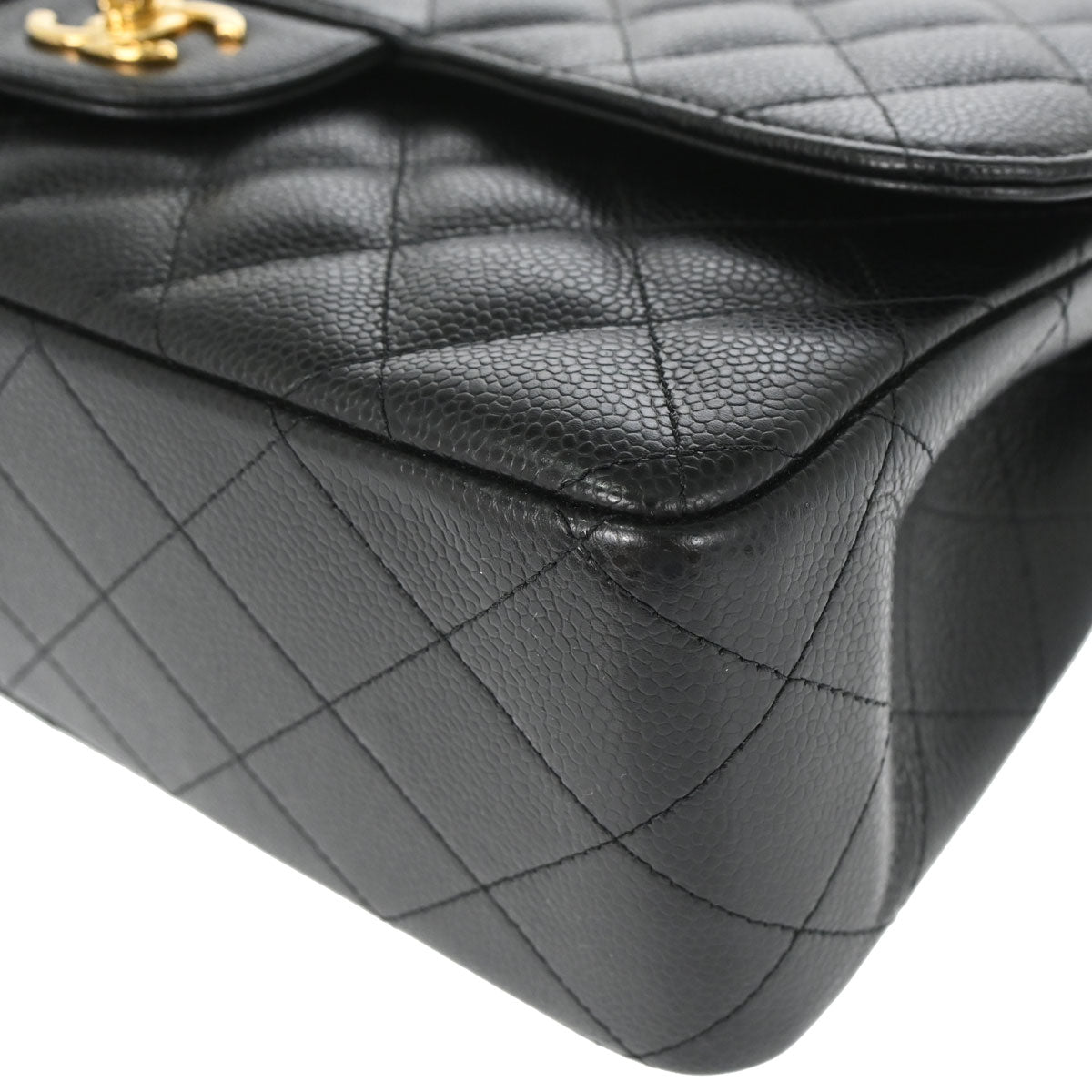 Chanel 2014 Black Caviar Skin Jumbo Classic Double Flap Shoulder Bag