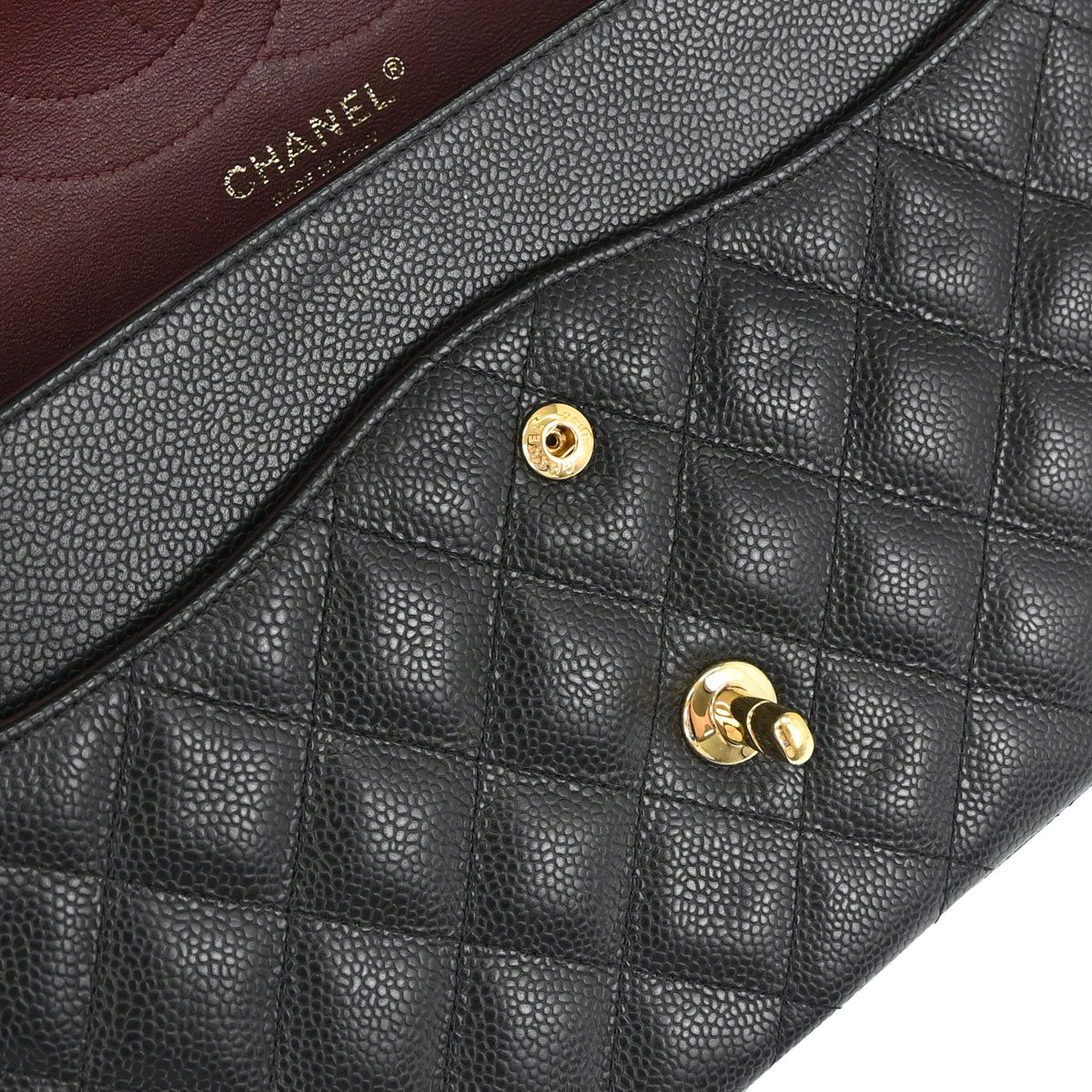 Chanel 2014 Black Caviar Skin Jumbo Classic Double Flap Shoulder Bag