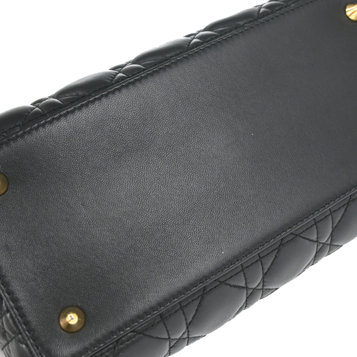 Christian Dior Black Lambskin Medium Lady Dior Cannage 2way Shoulder Handbag