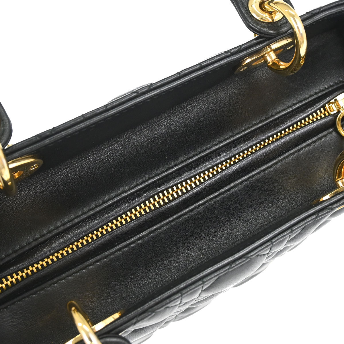 Christian Dior Black Lambskin Medium Lady Dior Cannage 2way Shoulder Handbag